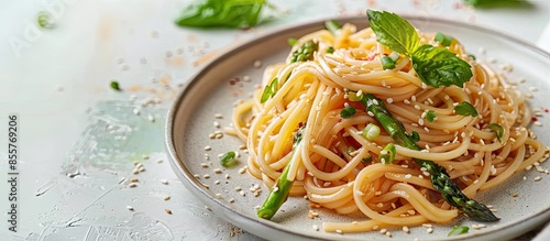 soy asparagus noodles on a ...