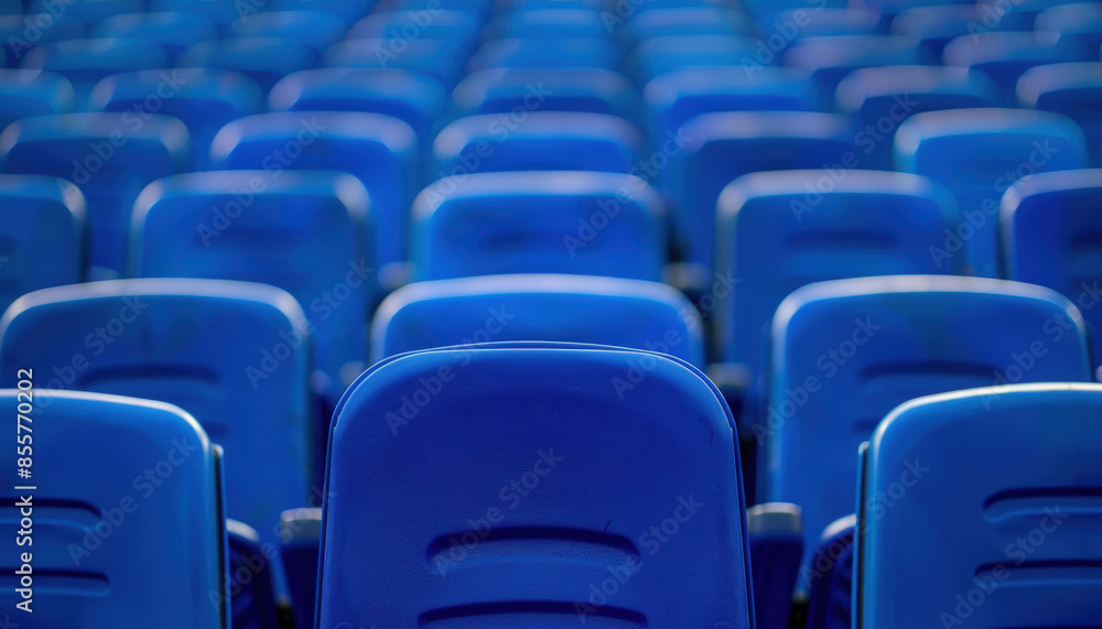 A row of blue chairs are empty A row of blue chairs are empty