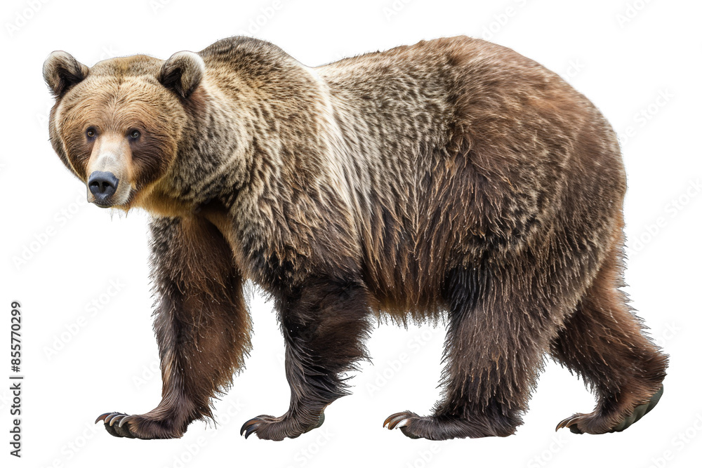 Fototapeta premium Brown bear walking isolated on transparent background png