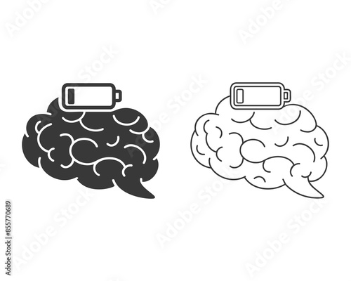 Battery brain line icon, exhausted or tired, low level energy, fatigue and stress, burnout about work, editable stroke vector illustration