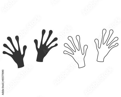Vector illustration. The black hands of an alien line icon isolated on white. Hand drawn simple doodle clipart. Space and extraterrestrial theme. Ideal for poster, banner, cards