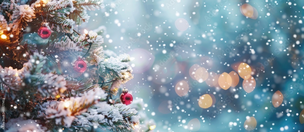 blurred christmas tree, snow, christmas, background. Copy space image. Place for adding text or design blurred christmas tree, snow, christmas, background. Copy space image. Place for adding text or design
