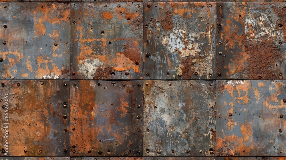 Weathered metal wall exhibits rugged brown grunge texture Weathered metal wall exhibits rugged brown grunge texture