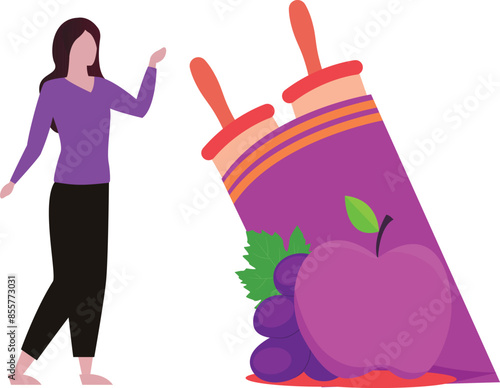 The girl is showing fresh fruits.