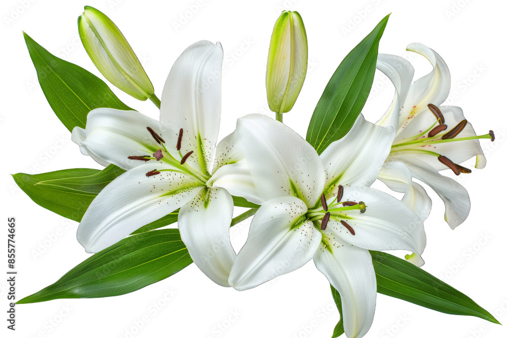 White Lilies with Green Leaves isolated on transparent background png White Lilies with Green Leaves isolated on transparent background png