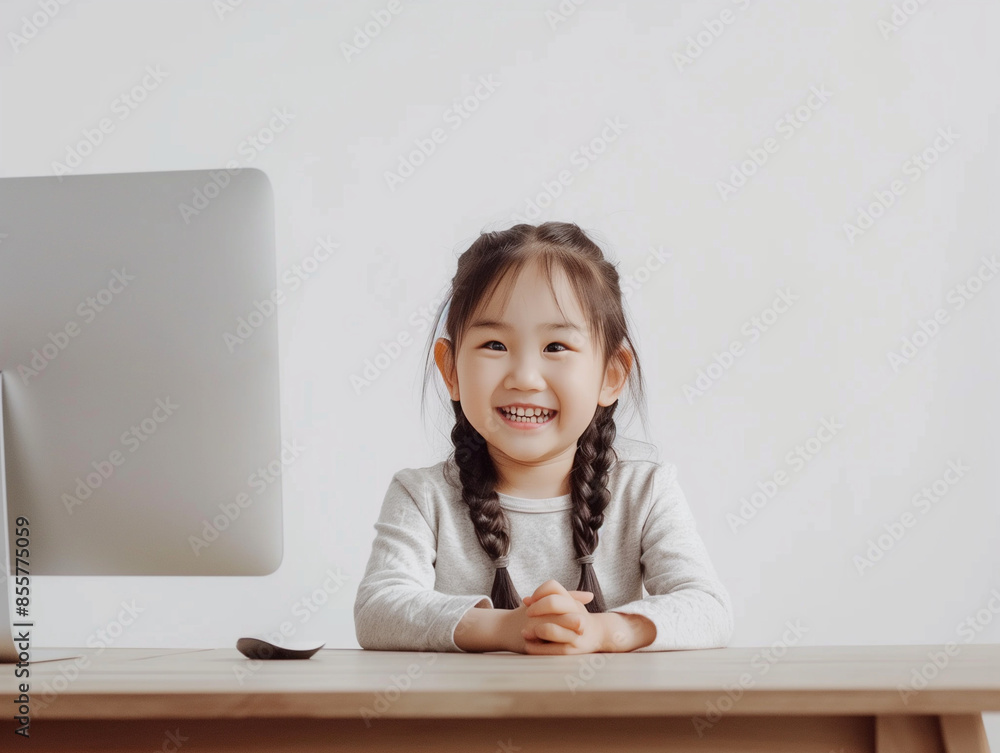 girl sitting at desk with laptop girl sitting at desk with laptop