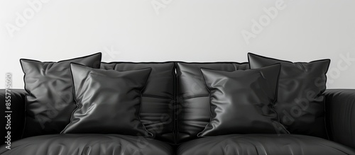 The dark leather sofa with ...