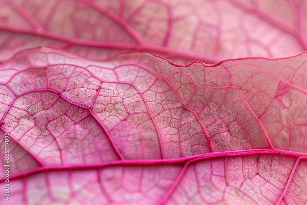 Fototapeta premium Macro photography of pink leaf, extreme detail closeup of natural structure
