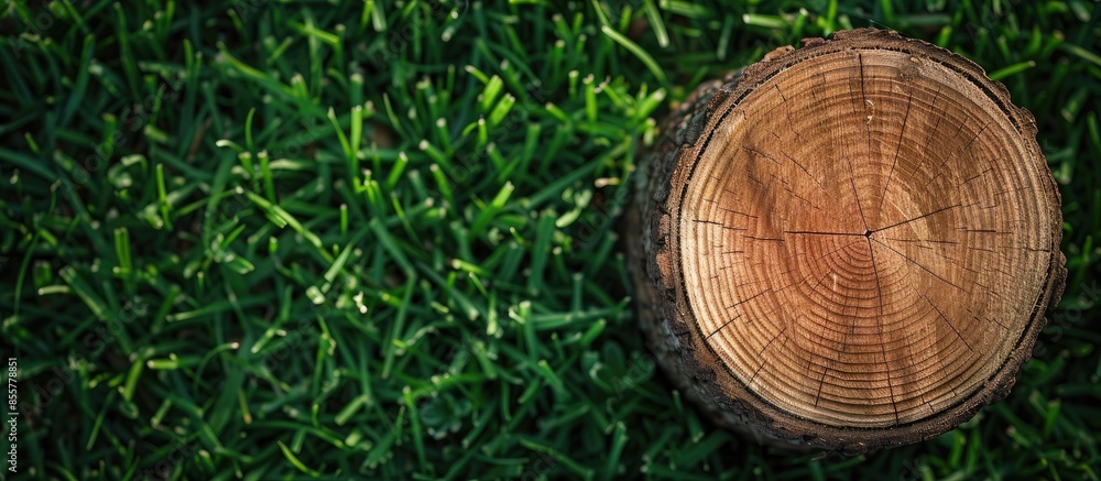 wooden texture, piece of cut wood on grass. with copy space image. Place for adding text or design wooden texture, piece of cut wood on grass. with copy space image. Place for adding text or design
