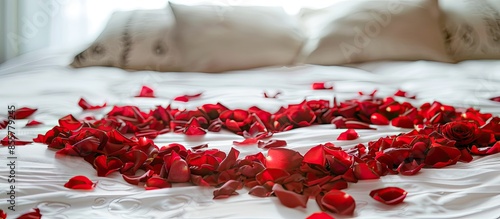 Wedding bed topped with ros...
