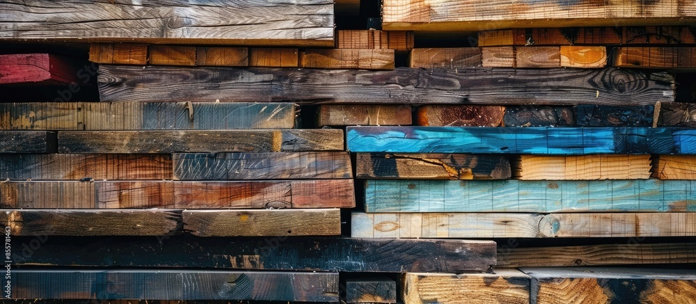 Stack of wooden planks for construction material. with copy space image. Place for adding text or design Stack of wooden planks for construction material. with copy space image. Place for adding text or design
