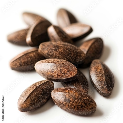 Isolated image of saw palmetto capsules on white background Herbal supplement concept