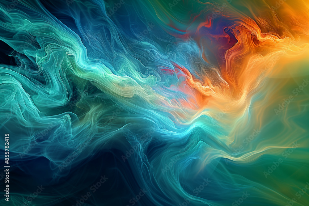 Fototapeta premium Colorful abstract wallpaper inspired by the Northern Lights, swirling & mesmerizing patterns of vibrant colors spread across the sky. Aurora Borealis Whispers abstract wallpaper concept banner design