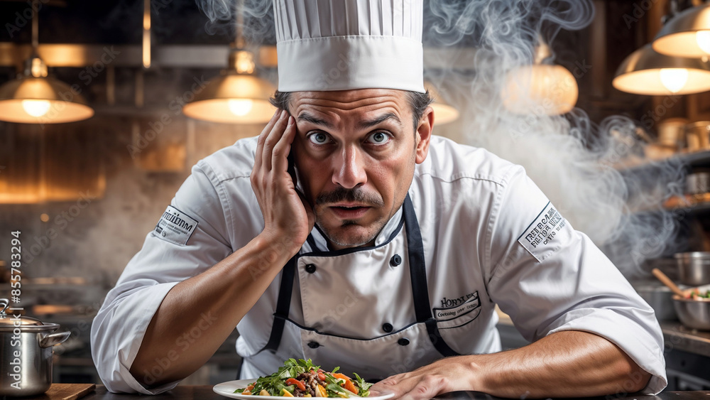 Surprised male cook in the kitchen. Surprised male cook in the kitchen.