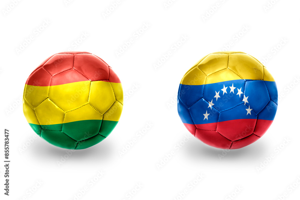 Fototapeta premium football balls with national flags of venezuela and bolivia ,soccer teams. on the white background.