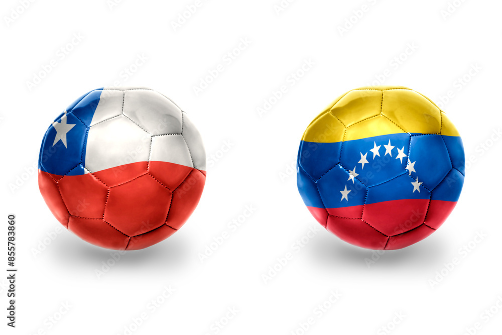 Fototapeta premium football balls with national flags of venezuela and chile ,soccer teams. on the white background.