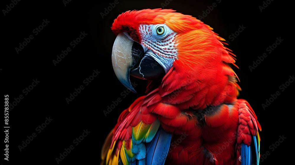 Fototapeta premium Stunning Neon Parrot with Vibrant Glowing Feathers on Black Background