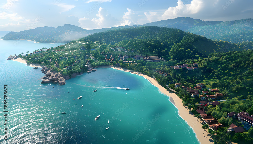 Naklejka premium Koh Larn Chonburi - Thailand , 3D model