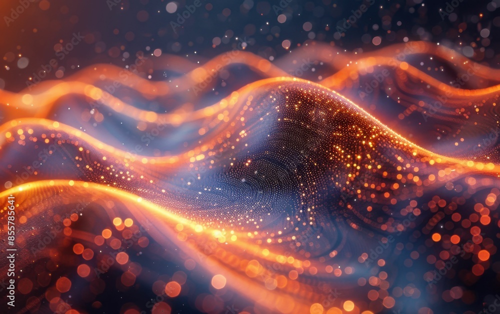 A wave of orange and blue with a lot of sparkles. The orange is the dominant color A wave of orange and blue with a lot of sparkles. The orange is the dominant color