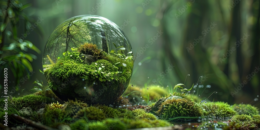 a glass globe symbolizing planet Earth with plants inside it a glass globe symbolizing planet Earth with plants inside it