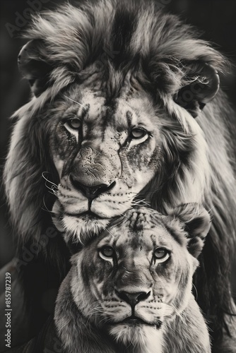 Wallpaper Mural male and female lion with cute baby-lion Torontodigital.ca