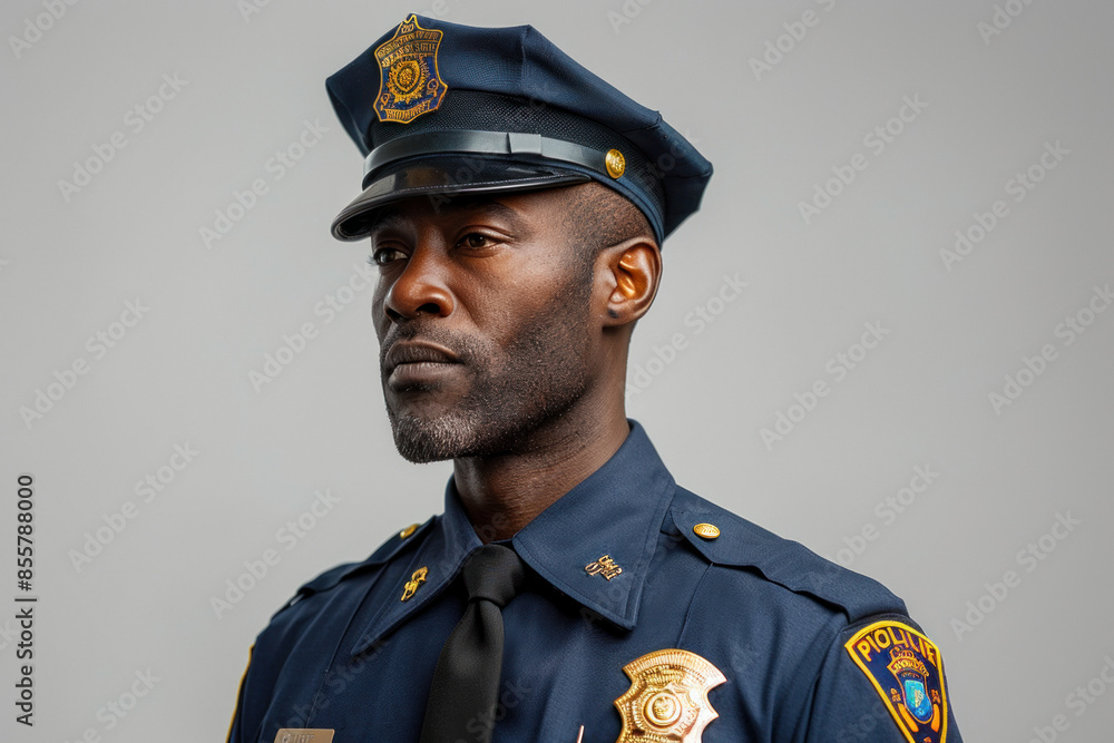 Fototapeta premium Portrait of male police officer in uniform looking confident