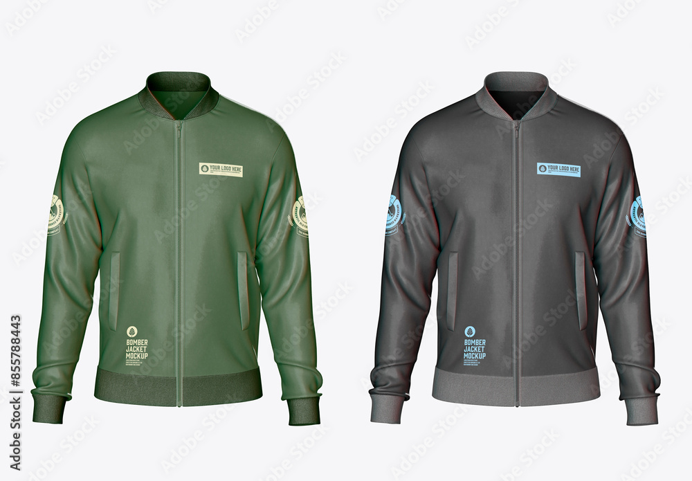 Men's Zipped Bomber Jacket Mockup Stock Template | Adobe Stock
