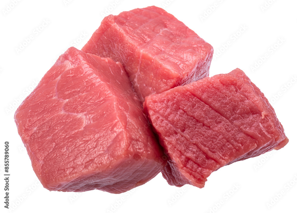 Diced beef cuts isolated on white. File contains clipping paths. Diced beef cuts isolated on white. File contains clipping paths.