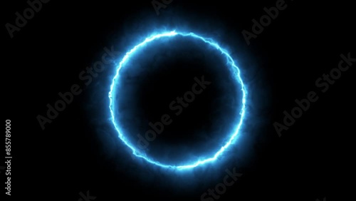 Glowing Blue Fire shining Eclipse rotate in moving around black circle motion graphic