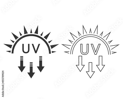 Ultraviolet Rays Silhouette line Icon. Sun UV Arrow Protect Radiation Glyph Pictogram. Sunblock Protection Defense Skin Care Icon. SPF Sun Ray Resistant Sunblock. Isolated Vector