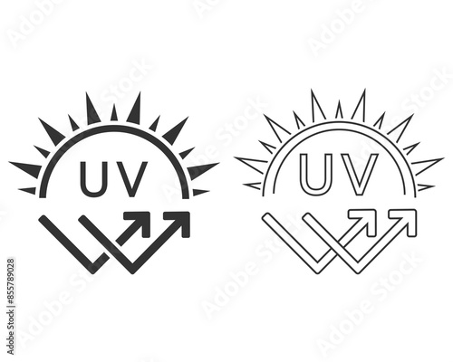 Ultraviolet Rays Silhouette Black line Icon. SPF Sun Ray Resistant Sunblock. Sun UV Arrow Protect Radiation Glyph Pictogram. Sunblock Protection Defense Skin Care Icon. Isolated Vector