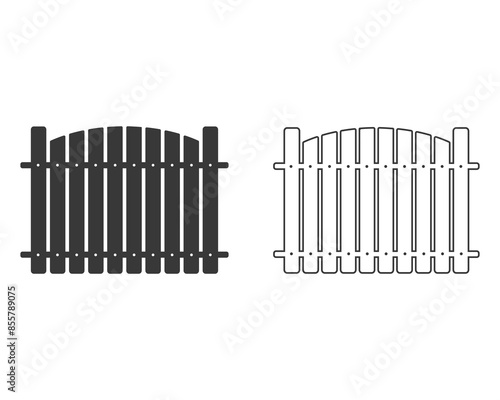 Wooden fence line icon, garden barrier, fencing courtyard, editable stroke vector illustration