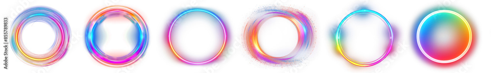 Glowing neon circle frame png cut out element set Glowing neon circle frame png cut out element set