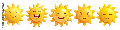 Cheerful sun emoji icons png set