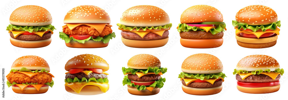 3d of hamburgers png cut out element set 3d of hamburgers png cut out element set