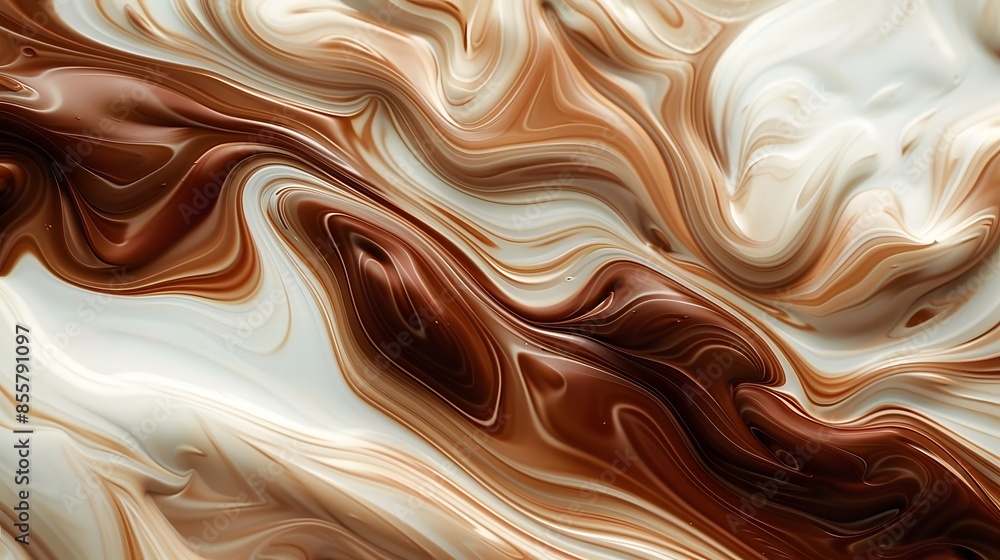 Abstract swirling patterns of melted chocolate and cream create a marbled visual delight. Abstract swirling patterns of melted chocolate and cream create a marbled visual delight.