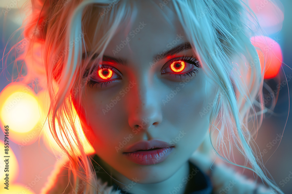 A beautiful woman in a futuristic neon style, perfect as an intro or preview for a music album A beautiful woman in a futuristic neon style, perfect as an intro or preview for a music album