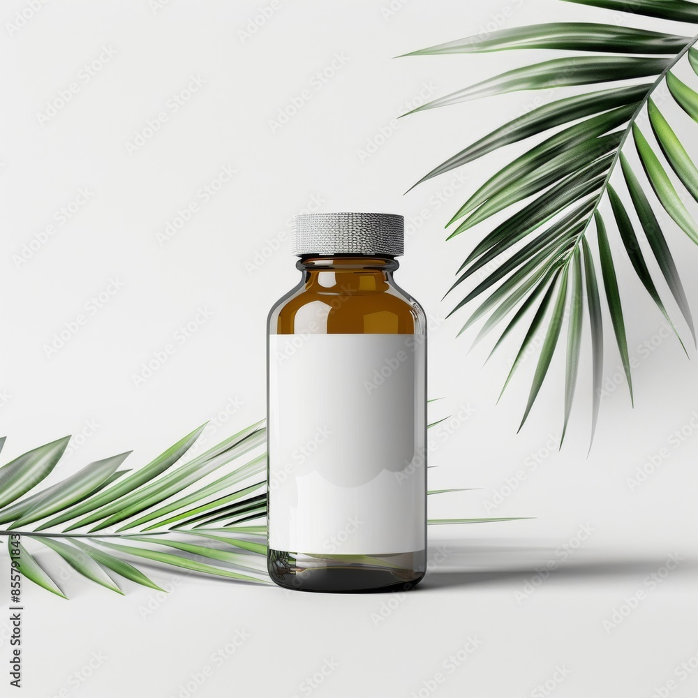 A bottle of saw palmetto supplement on a clean white background, isolated and ready for use in health and wellness designs A bottle of saw palmetto supplement on a clean white background, isolated and ready for use in health and wellness designs