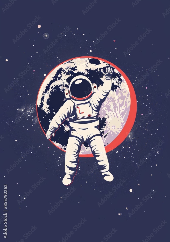 Naklejka premium In this modern illustration, an astronaut is relaxing on the moon.
