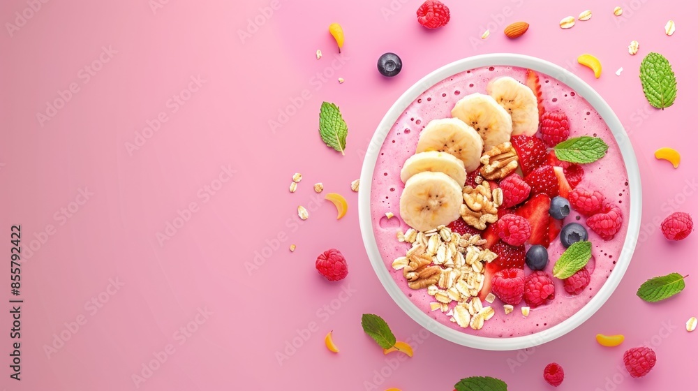 Pink Smoothie Bowl with Banana, Berries and Nuts Pink Smoothie Bowl with Banana, Berries and Nuts