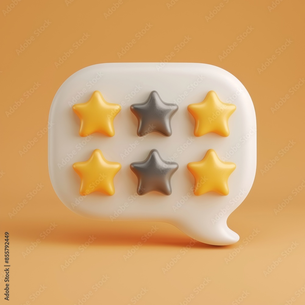 Modern illustration of a 3D icon with a rating of three stars out of five Modern illustration of a 3D icon with a rating of three stars out of five