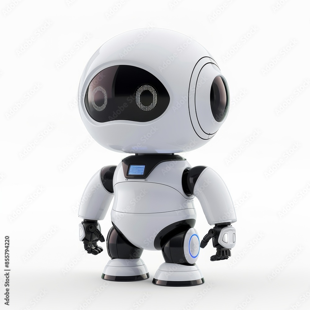 An artificially intelligent robot with a cartoon 3D style on an isolated background. An artificially intelligent robot with a cartoon 3D style on an isolated background.
