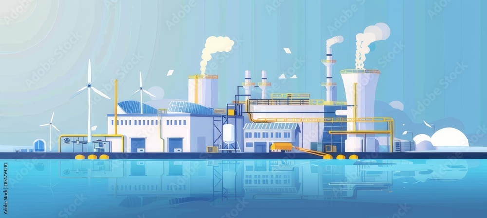 Fototapeta premium Illustration of a hydrogen renewable energy production pipeline, emphasizing the concept of hydrogen as a clean energy source