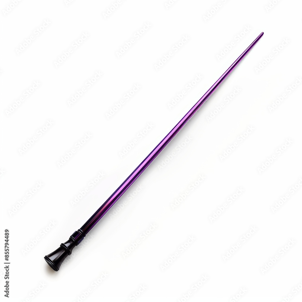 Fototapeta premium 3D icon of a realistic magic wand purple and black color, modern render volume wizard stick tool and focus trick equipment