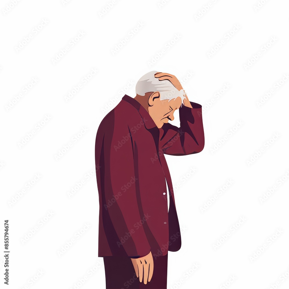 Alzheimer's disease-stricken elderly man holds his head anxiously with his hands. Alzheimer's disease-stricken elderly man holds his head anxiously with his hands.