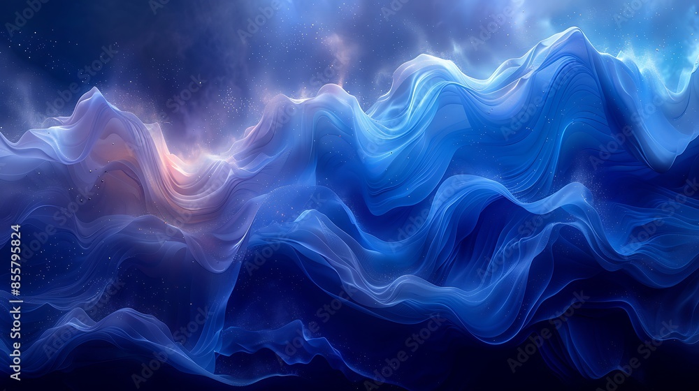 Obraz premium An abstract design featuring ocean waves with deep blue and turquoise flowing lines. The waves create a harmonious and dynamic scene with fluid motion and vibrant hues.