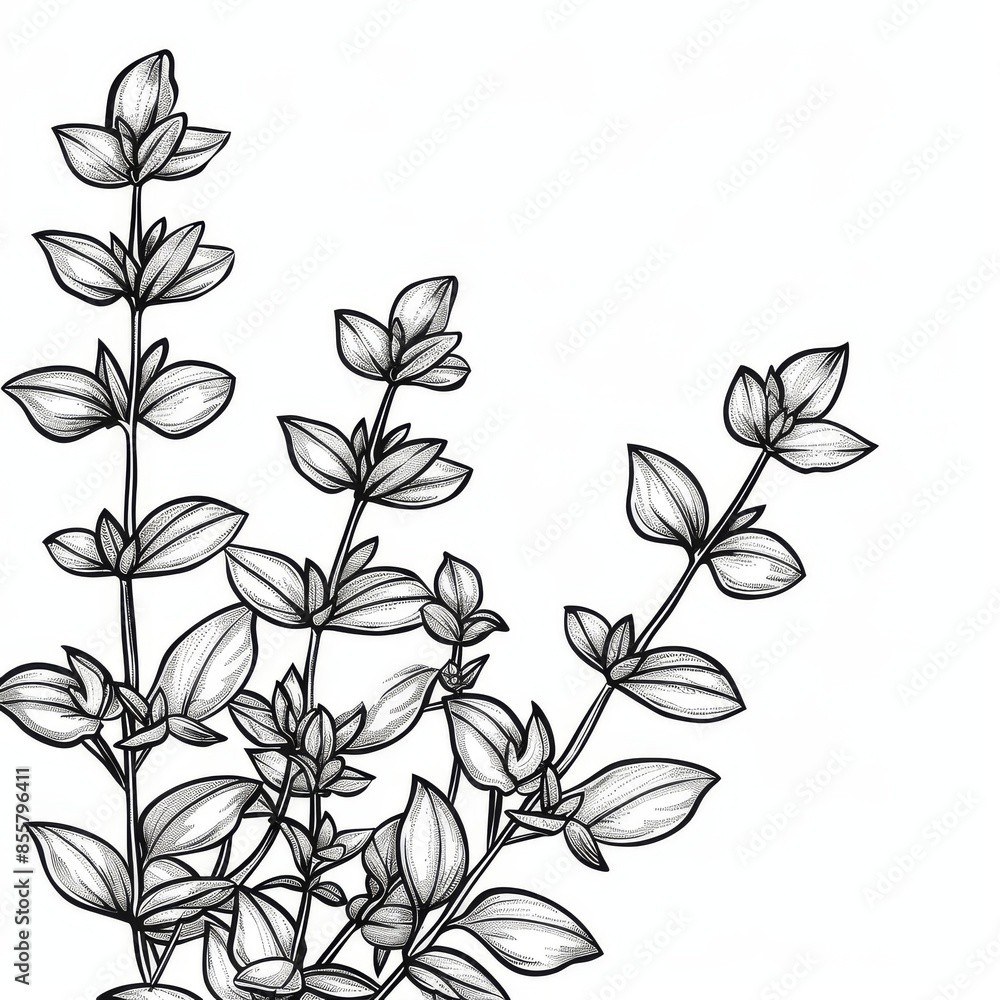 Embossed modern illustration of oregano or marjoram plant in black lines. Embossed modern illustration of oregano or marjoram plant in black lines.