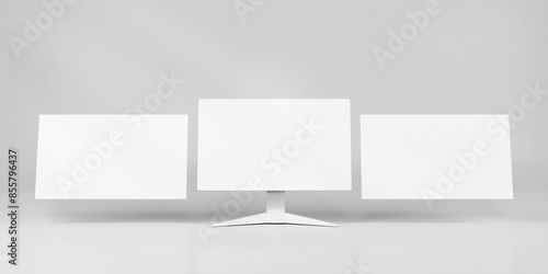 Blank white website screen mockup with monitor