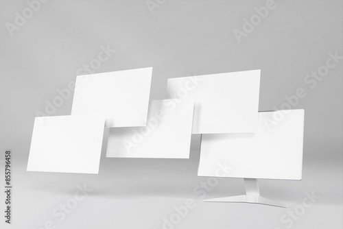 Blank white website screen mockup with monitor