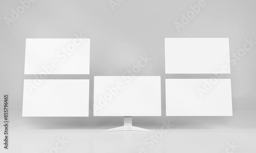 Blank white website screen mockup with monitor